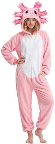 Gorkonpy Axolotl Costume Adult Women Animal Onesie Pajamas Halloween Party Dress Up L
