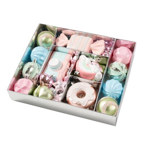 58PCS Pastel Christmas Ornaments Set, Assorted Colorful Candy Doughnut Christmas Balls Ornaments, Shatterproof Macaron Xmas Baubles Hanging Decorations for Christmas Tree/Party/Holiday