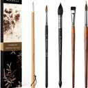 Watercolor Paint Brushes, 5pcs Fuumuui Professional Sable Brush, Wool & Synthetic Squirrel Brushes Set with Extended Needle, Round Point, Flat, Quill Wash Perfect for Watercolor Acrylic Gouache Inks
