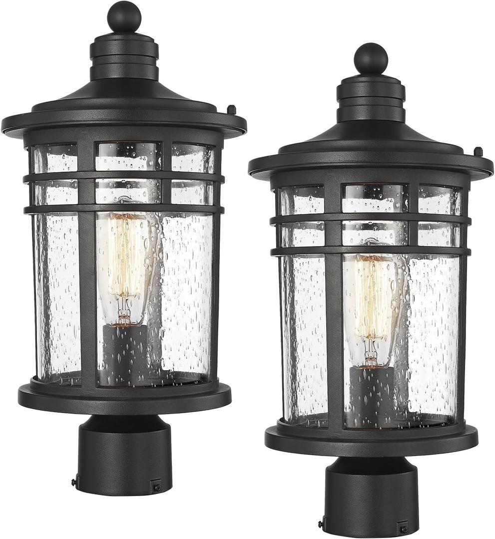 Darkaway Large Outdoor Post Lights Lamp Posts Outdoor Lighting, 17inch Post Lights Waterproof 2 Pack Outdoor Light Fixtures with Glassfor Outside Patio Yard Pathway (Black)