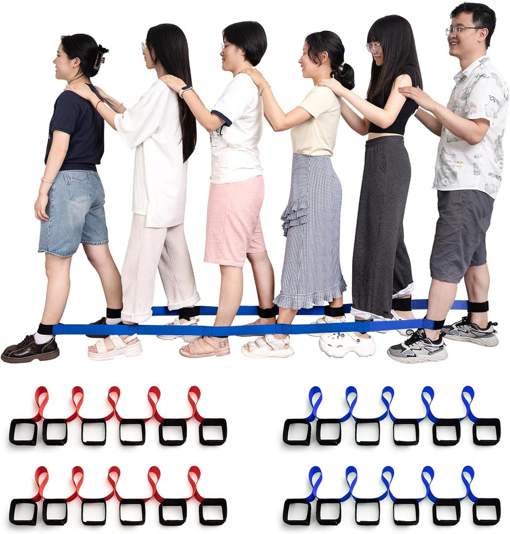 Three Legged Race Bands, 2 Sets, Team Building, 3 Legged Race Bands, Outdoor Party Group Game for Kid Adult, Cooperative Team Race for Birthday Party, Relay Race, Field Day, Backyard Activity Game (Red Blue)