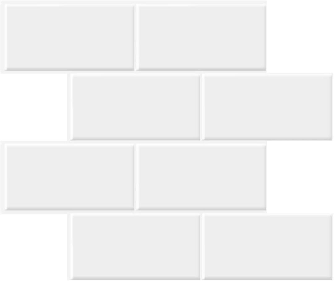 STICKGOO 10-Sheet Backsplash Peel and Stick Subway Tile, Self Adhesive Vinyl Wall Tiles, Stick on Backsplash for Kitchen and Bathroom(Thicker Design, White with White Grout)