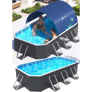 StarOcean Foldable Pool with Canopy,Non Inflatable Pool,Large Foldable Swimming Pool for Adult Portable Pool,Large Collapsible Kid Pool with Shade,Folding Kid Pool for Backyard,90x50x19 in-Dark Blue