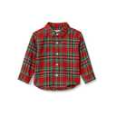 Amazon Essentials x Sofia Grainge Baby Boys' Button Down Plaid Flannel Shirt, Cherry Red Festive Plaid, 18 Months