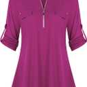 Ninedaily Women's 3/4 Sleeve Plaid Shirts Zip Floral Casual Tunic Blouse Tops M