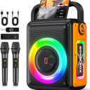 Karaoke Machine for Adults and Kids with 2 Wireless Microphones, 300W, 24H Playtime, RGB DJ Lights & TWS/USB/AUX/TV, Pro Portable Party Bluetooth Speaker for Home/Outdoor/Gifts (Black and Orange)