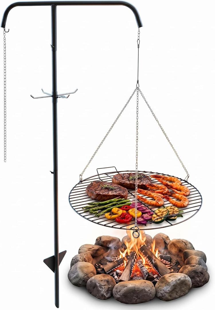 22" Hanging Campfire Grill Grate with 53" Ground Stake