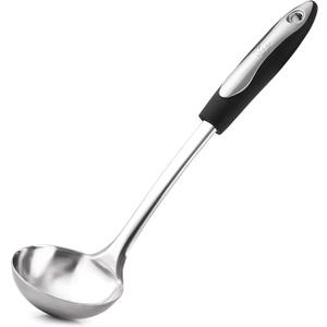 Zulay Kitchen Premium Soup Ladle  12" Stainless Steel with Non-Slip Silicone Handle