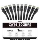 Jadaol Cat 6 Ethernet Cable 1ft 10-Pack, 10Gbps Support Cat8 Cat7 Network, Flat High Speed LAN Internet Patch Cables, Short Ethernet Cables for Router, Modem, Switch, PC, Laptop, Gaming Console, Black