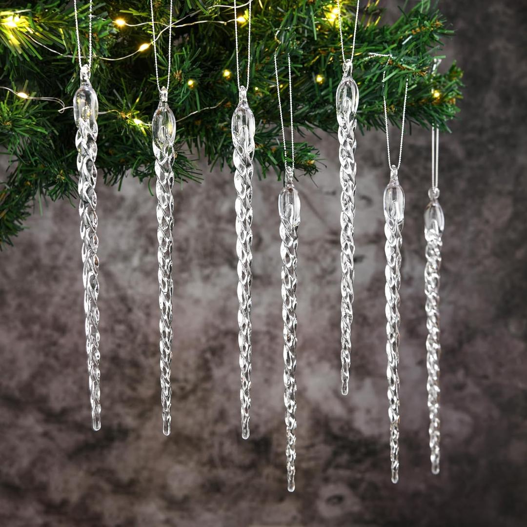 18 Pcs 9inch Icicle Ornaments Large Christmas Plastic Hanging Decoration Clear Christmas Tree Icicles Set