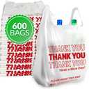 Reli. Thank You Bags | 600 Pack | White Thank You Plastic Bags with Handles | Ideal for Grocery, Shopping, Food Take Out, Restaurants, Small Business (11.5" x 6.5" x 21")