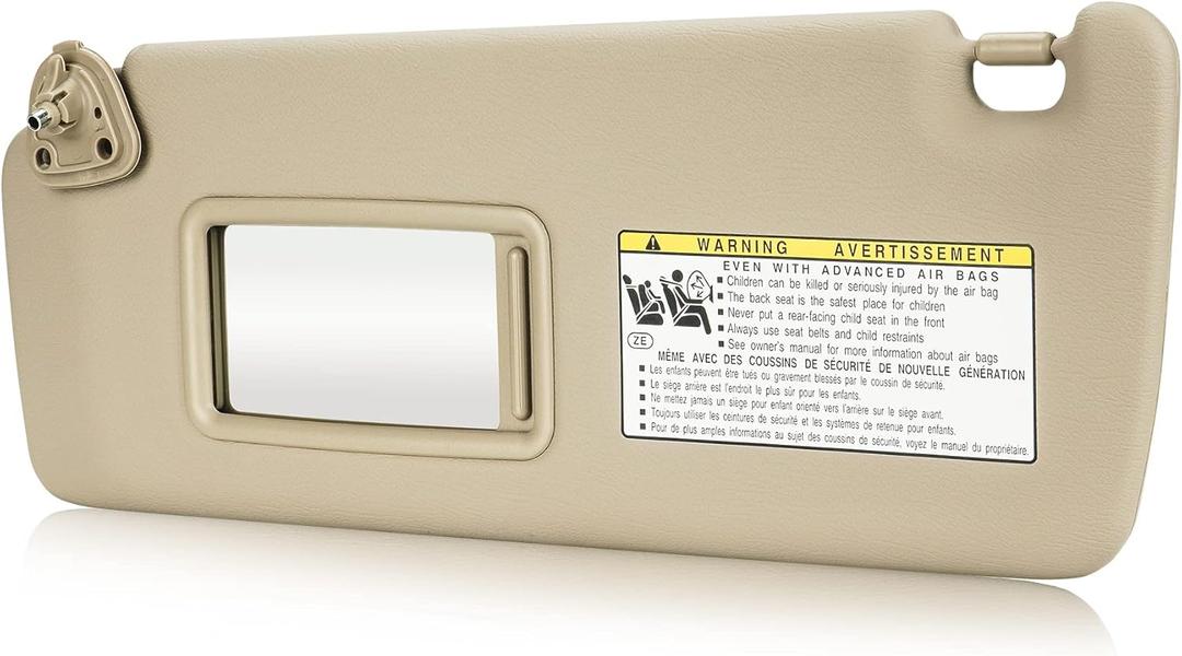 Beige Driver Left Side Sun Visor Replacement Compatible with 2004 2005 2006 2007 Toyota Highlander Replace 74320-48260-A0 74310-48220-A0