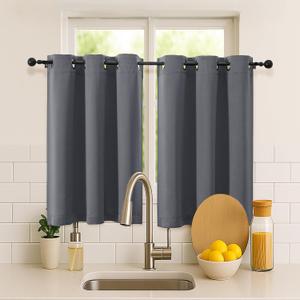 Simplebrand Grey Short Cafe Curtains 36 Inch Length 2 Panels Set, Half Window Grommet Privacy Drape Tiers for Kitchen, Thermal Insulated Room Darkening Curtains for Bathroom Shades, W40 x L36