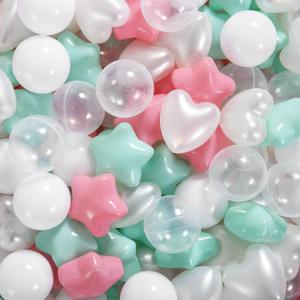 Ball Pit Balls Pack of 100 200 500 - Star and Round Set BPA Free Phthalate Free Non-Toxic Crush Proof Play Balls Soft Plastic Balls for Toddlers Baby Kids Birthday Pool Tent Party (Light Pink/Mint Green)