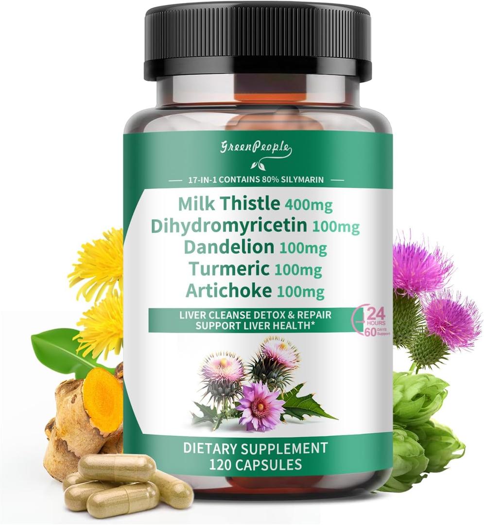 GREENPEOPLE Lymph-Liver Cleanse Detox & Repair - Strength Milk Thistle 30X Extract - Standardized and Concentrated 80% Silymarin w/Vitamin,95% curcuminoids & 17+Liver Health Nutrients Vegan 120CT