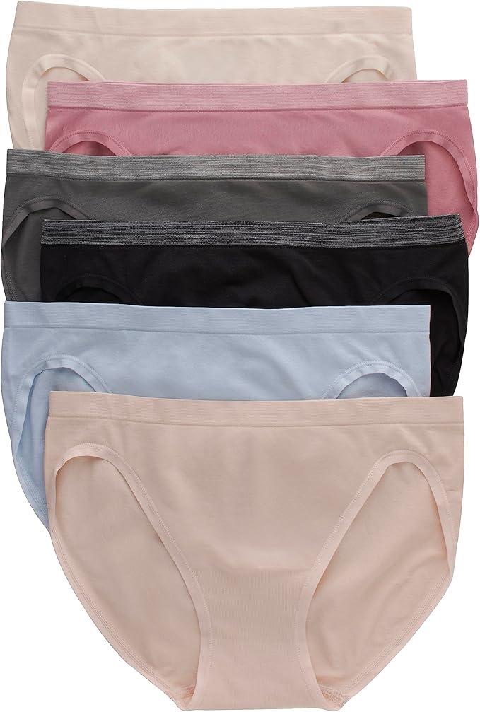 Hanes Women's Seamless Underwear Pack, Comfort Flex Fit Bikini Boyshort or Thong Panties, 6-Pack  Size S