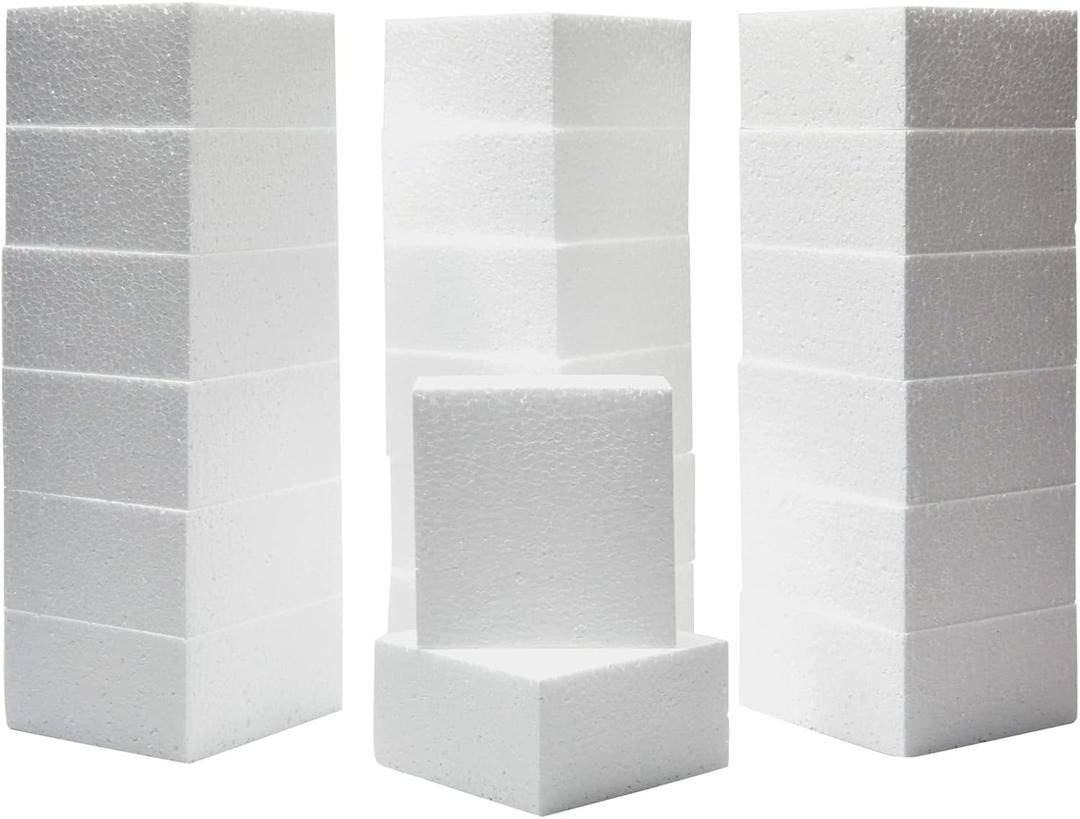 20 Pack Foam Blocks for Crafts, Polystyrene Brick Rectangles for Floral Arrangements, Art Supplies (White, 4 x 4 x 2 in)