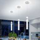 Modern LED Chrome Crystal Pendant Light Kitchen Island, Bedroom Bedside Hanging Ceiling Lamp with Crystal Bubble Column, Dimmable 3000k-6000k 1-Light Independent (Silver)