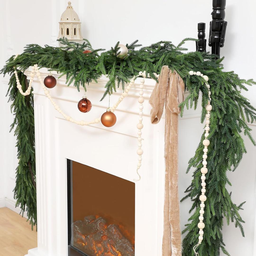 Jutom 1 Pcs 12 Feet Christmas Deluxe Norfolk Pine Garlands Realistic Norfolk Pine Faux Greenery Garlands for Holiday Mantle Table Indoor Outdoor Wedding Christmas Decor