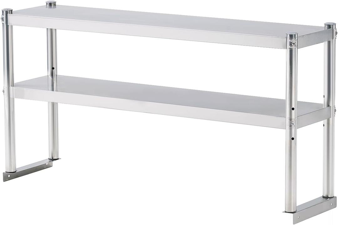 Stainless Steel Shelf 2 Tier Stainless Overshelf for Kitchen Prep Work Table 12 x 48 Inches Adjustable Commercial Steel Table OverShelf for Kitchen, Restaurant, Bar, Utility Room, Garage