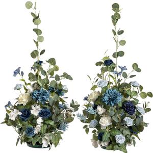 Ling's moment 41" Tall Free Standing Artificial Flowers Arrangements 2 pcs Wedding Arch Altar Stage Decorations Dusty Blue Navy for Ceremony Reception Silk Rose Fake Floral Party Outdoor Beach Decor
