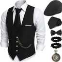 PARTTELY 1920s Mens Costume,Roaring 20s Costumes for Men,1920S Mens Outfit Accessories with Vest Hat Pocket Watch Tie Armband, Size L 