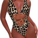 Sovoyontee 2025 Women's Sexy Cheeky One Piece Swimsuits High Cut Thong Bikini Bathing Suit Monokini (Medium, Brown Leopard Print)