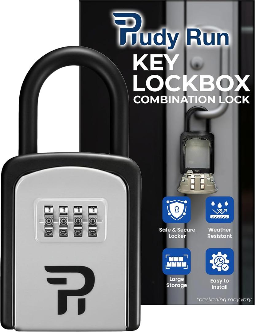Rudy Run Key Lock Box for Outside  Small Outdoor Lockbox for Keys with Code, 4-Digit Combination Hidden Safe to Hide a Key Outside, Portable Safe Key Storage for Home, Airbnb, Realtor and Rental