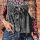 SELINK Long Sleeve Mesh Tops for Women Floral Print Sheer Blouses Mock Neck See Through Shirts Rose-S