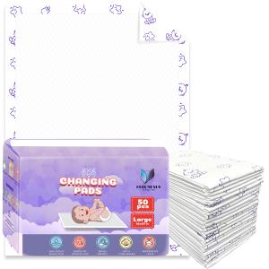 Disposable Baby Changing Pad Liners 18"x30" 50 Pack, Soft, Waterproof & Ultra Absorbent for Mess-Free Diaper Changes