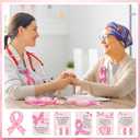Meanplan 12 Sets Breast Cancer Awareness Gift for Women Pink Ribbon Mini Hair Brush with Card Motivational Breast Cancer Awareness Accessories Item for Survivor Charity Event Support Party Supplies