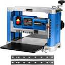13-inch Thickness Planer, 15Amp, 2000W, 10000RPM, All Copper Motor, Dual-Blade Cutterhead, Includes 2 Extra Planer Blades, Height Indicator, Overload Protection, for Hard & Soft Wood working (Blue)