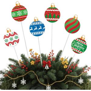 Shimeyao 6 Pcs 12 Inch Metal Christmas Garden Stakes Ugly Sweater Outdoor Plant Stakes Christmas Ball Yard Signs Xmas Outdoor Decor for Home Lawn Porch Holiday Front Backyard