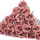 Hotop 20 Pcs Artificial Rose Flowers with Long Stem,Real Touch Silk Realistic Plastic Bouquet Roses Bulk for Home Decor Bridal Wedding Party Table Centerpieces Decorations(Dusty)