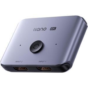 llano HDMI 2.1 Switch 2 in 1 Out 8K@60Hz 4K@120Hz, HDMI Switcher 48Gbps Bidirectional, Supports VRR HDR10 Dolby Atmos, for PS5 Xbox Apple TV Roku Switch 2, Aluminum Alloy Case