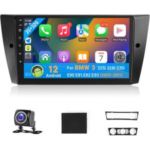 Leadfan Android Car Stereo for BMW 3 Series 328i 335i 325i (E90/E92/E93) 2005-2011 with Wireless CarPlay Android Auto 9'' Touch Screen in-Dash GPS Navigation Bluetooth WiFi Unit+Backup Camera+CanBus