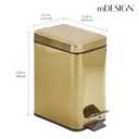 mDesign Slim Metal Rectangle 0.8 Gallon Trash Can with Step Pedal, Easy-Close Lid, Removable Liner - Narrow Wastebasket Garbage Container Bin for Bathroom, Bedroom, Kitchen, Office - Soft Brass