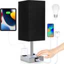 Bedside Lamp with USB Ports - Touch Control Table Lamp for Bedroom with USB C+A Charging Ports & AC Outlets, 3 Way Dimmable Nightstand Light for Living Room (Bulb Included, Black)