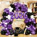 134PCS Purple Black Graduation Balloon Garland Arch Kit with GRAD,2026 and Graduation Mylar Foil Balloons for High College Middle School Class of 2026 Graduation Decorations
