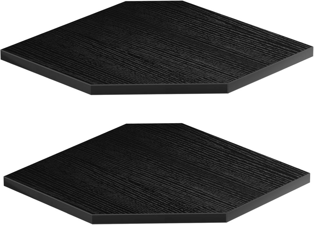JJL Corner Shelves, 12 Inch Corner Shelf Wall Mounted with Wire Hole, 2 Tier 13.3 Inch Deep Wooden Corner Hanging Shelving for Wall Storage, for Speaker, Cable Box, Black