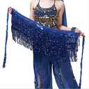 Cubahop Boho Sequin Belly Dance Skirt Hip Belt Tassel Skirt Hip Wrap Scarf Rave Music Festival Costume for Women Girls