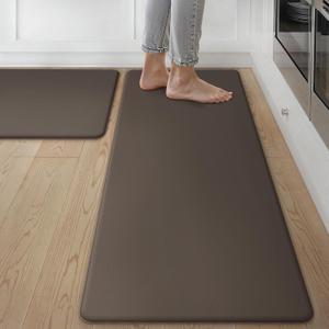GENIMO Kitchen Mats for Floor 2PCs, Washable Anti Fatigue Mat for Cushioned, 17.3"x47"+17.3"x30", Waterproof Kitchen Rugs, Non Slip Comfort Standing Mat Rug for Home, Sink, Laundry, Chocolate
