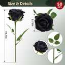 Black Roses Artificial Flowers 50 Pack in Bulk, Fake Roses Flowers Realistic Roses for Halloween Gothic Wedding Home Party Decoration Event Gift (Black)