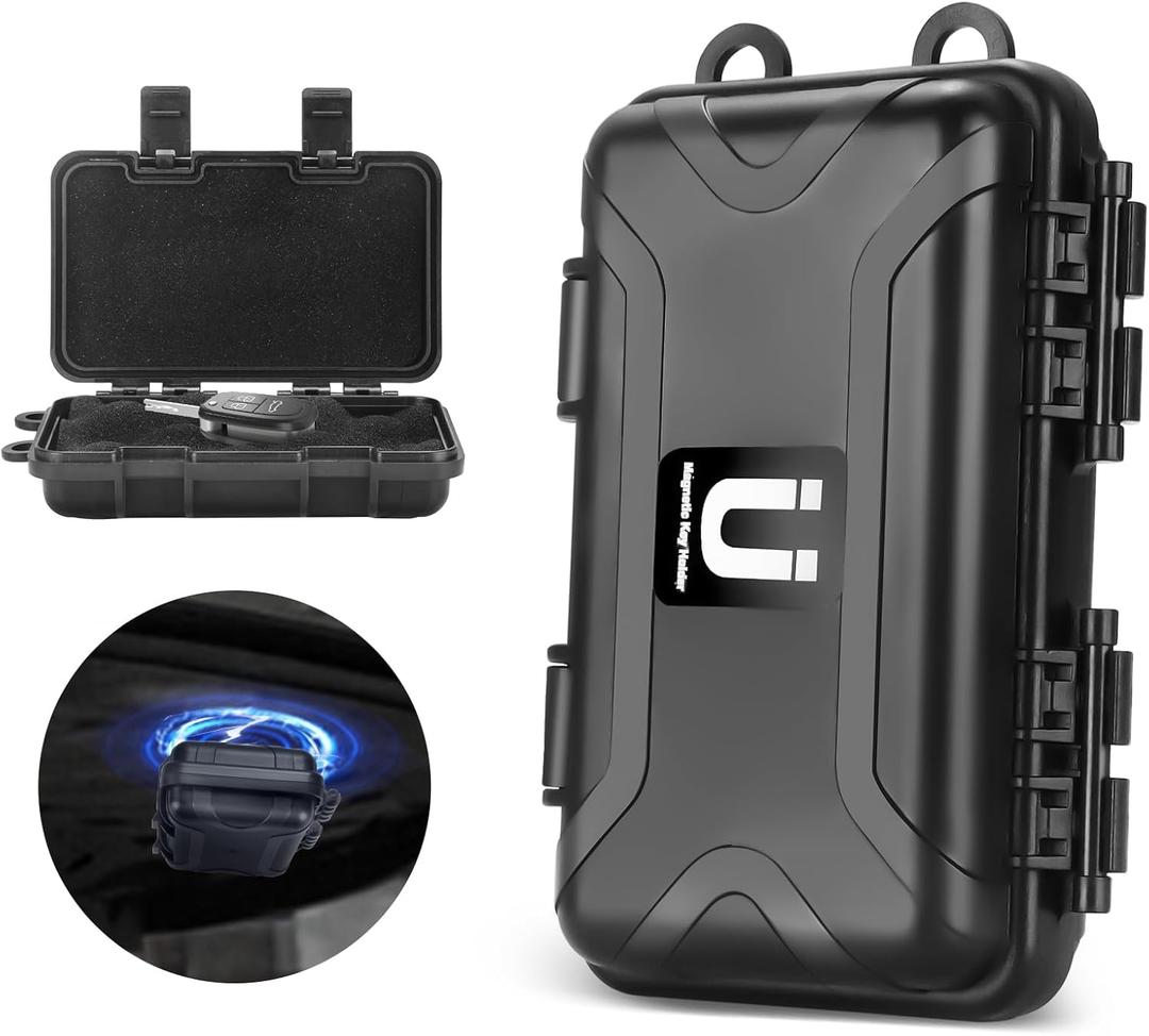 Magnetic Key Box - Black Waterproof Outdoor Key Holder Under Car - Hide a Key Magnetic Car (4.98" x 2.95" x 1.55" - Black)