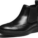 Hantatop Chelsea Boots Men Genuine Leather Casual Dress Boots Comfortable Classic Brogue Wingtip Slip On Ankle Chukka Boots for Office Casual Travel, Black US 10