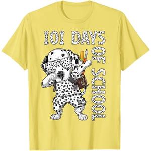 101 Days School Dabbing Dalmatian Dog Teachers Kids T-Shirt (Lemon Yellow Small)