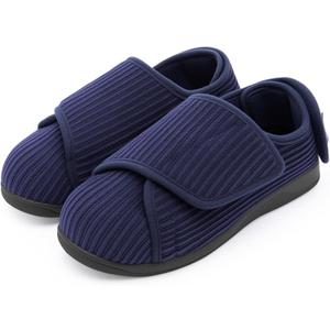 HomeTop Women's Corduroy Slippers Comfy Adjustable Hook and Loop Memory Foam Indoor Closed-back House Shoes (8, Dark Galaxy Blue)