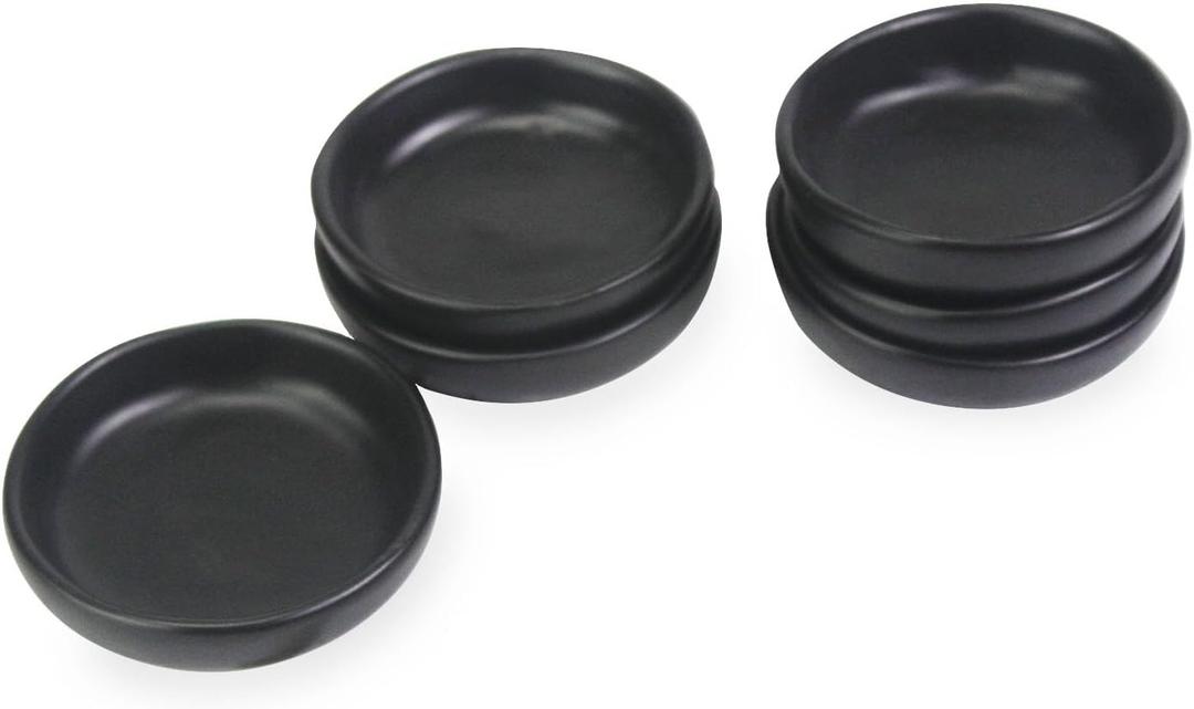 roro Handmade Small Ceramic Sauce | Butter Bowls, Round Shape, 3-Inch Diameter, Semi-Matte Black Finish, Set of 6