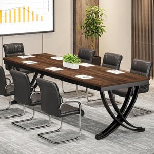 Tribesigns 6.5FT Conference Table for 6-8 People, 78 inch Long Rectangular Seminar Table with Strong Metal Frame, Business Furniture Boardroom Desk for Office Meeting Conference Room (1, Brown)