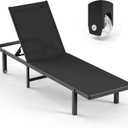 Lounge Chair Outdoor with Wheels, Aluminum Patio Chaise Lounge Chair with 5 Adjustable Backrest - Easy to Move- Pool Lounge Chairs for Deck, Beach, Poolside (Black)